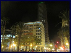 Alicante by night 02 - Estudiotel Alicante, our 2nd hotel and Alicante's tallest building, 35 floors high.