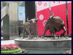 Plaza in front of The Center. These bull sculptures, symbolizing strong finance, can be seen in cities like Hong Kong and New York.