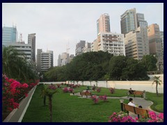 Kowloon Park is a large park, sitauted next to Nathan Road in Tsim Sha Tsui. It is 13.3 hectares in size. It opened in 1989. The ground of the park is the roofs of stores underneath, that fronts Nathan Road, a development called "Park Lane Shopper's Boulevard".