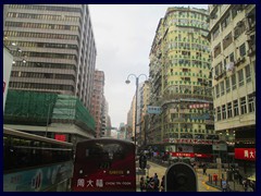 Nathan Road/Jordan Road junction in Yau Ma Tei from a double decker bus.