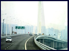 Stonecutters Bridge in Northern Territories, built in 2009. It is a high level cable-stayed bridge that  connects Tsing Yi Island and Stonecutters Island. It has a total length of 1596m and the two towers have a height of 298m.