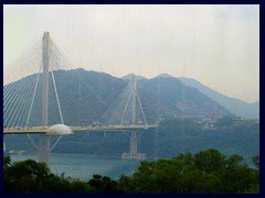 Stonecutters Bridge in Northern Territories, built in 2009. It is a high level cable-stayed bridge that  connects Tsing Yi Island and Stonecutters Island. It has a total length of 1596m and the the tallest of the two towers has a height of 298m.