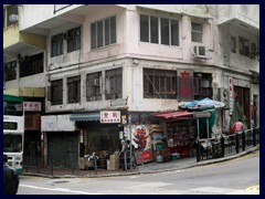 Hollywood Road/Queens Road West junction, the start of SoHo, that means "South of Hollywood Road".