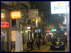 SoHo by night.  SoHo, that means South of Hollywood Road, is Hong Kong Island's foremost and most hip
 entertainment and restaurant district