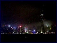 Hong Kong Island by night, dominated by IFC. Symphony of light, a light show with music featured on the skyline every evening at 8 o'clock.