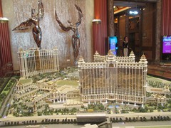 A model of the larger Galaxy Hotel on Taipa Island inside the lobby of Galaxy StarWorld.