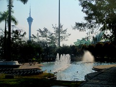 Macau Tower seen from Artes Garden.