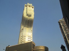 Grand Lisboa Hotel Casino was designed by DLN architects and costed 3 billion Macau patacas (385 million US dollars). Here seen from Avenida Almeida Ribeiro.