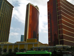 Wynn Macau Hotel Casino. The Macau branch of this 5-star Vegas hotel offers not only casino but restaurants, a luxury shopping center, spa, and a "Performance Lake". It opened in 2006 and has 1014 rooms. The buildings are in bronze glass.