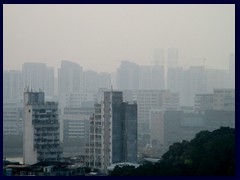 Macau skyline with Zhuhai, China in the background. Zhuhai is situated across the Chinese border and has about 1.5 million inhabitants, twice as much as Macau. Zhuhai has an impressive skyline.