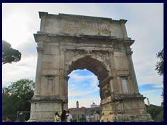 Arch of Titus, constructed 82AD, stands on Via Sacre at the gate to Forum Romanum, opposite Colosseum. It has been inspiration for many arches of triumph, the most famous one is the one in Paris.It was built by his brother to commemorate emperor Titus victories.