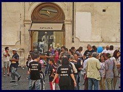 Preparing for a demonstration outside Palazzo Montecitorio, the seat of the Italian Chamber of Deputies, part of the parliament.