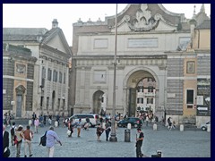 Inner side of Porta del Popolo gate, Piazza del Popolo. The gate is part of the Aurelian Wall. The current port was  built by Pope Sixtus IV for the Jubilee Year 1475.