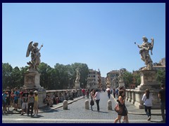 Ponte Sant'Angelo, a bridge above river Tiber with beautiful religious sculptures like angels.