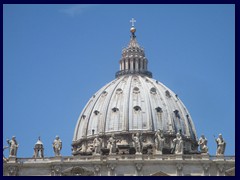 The dome of St Peter's Basilica seen form St Peter's Square. It is 133m to the top, second tallest building in Rome, but tallest in central Rome and the Vatican City.