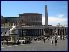 The Papal Palace, Palace of the Vatican or Apostolic Palace, seen fro St Peter's Square. This is where the popes reside, inside the Papal Apartments. The building also houses the Vatican Museums, the Vatican library and the Sistine Chapel.