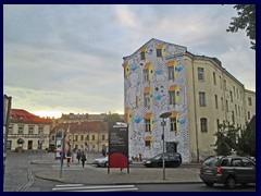 Painted residential building near the gate to the old town, Naujamiestis (New Town).