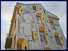 Painted residential building near the gate to the old town, Naujamiestis (New Town).