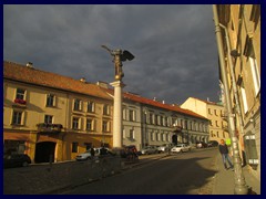 Main square of Uzupis (intersection Uzupis street/Paupio street). This statue of the angel Gabriel is a symbol of Uzupis since 2002, when it replaced the egg statue on the same spot.